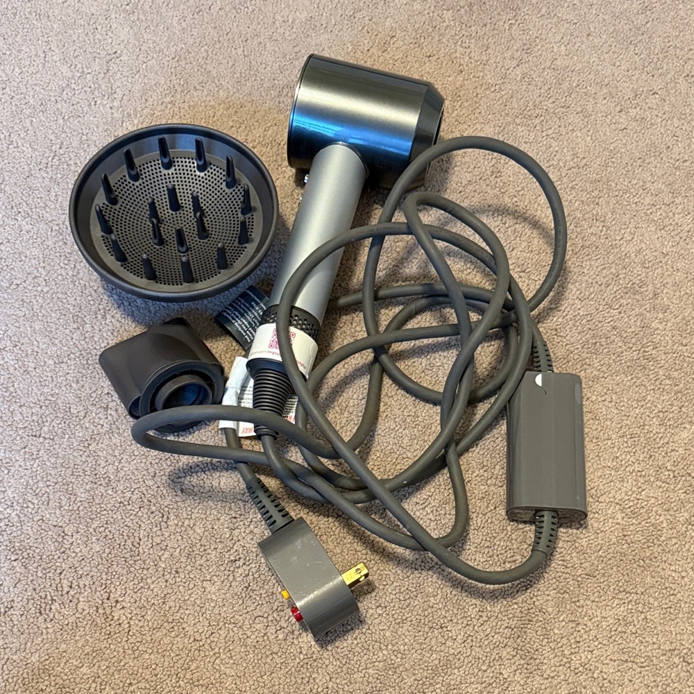 Dyson Hair Dryer in Metallic Gray with Attachments